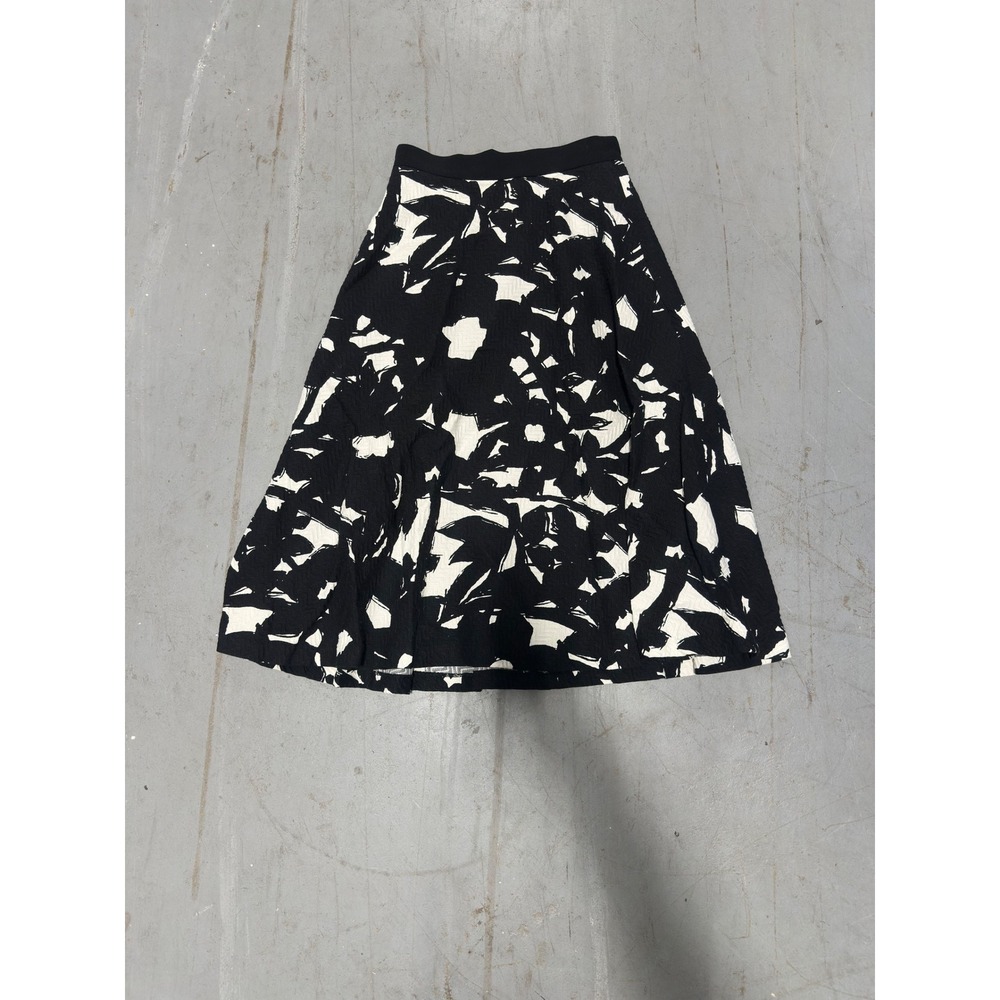 Banana Republic Black White Abstract Floral A-Line Midi Skirt Size 2